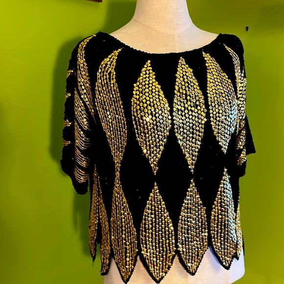 vintage 80s Gunit bead & sequin silk top - Picture 1 of 6